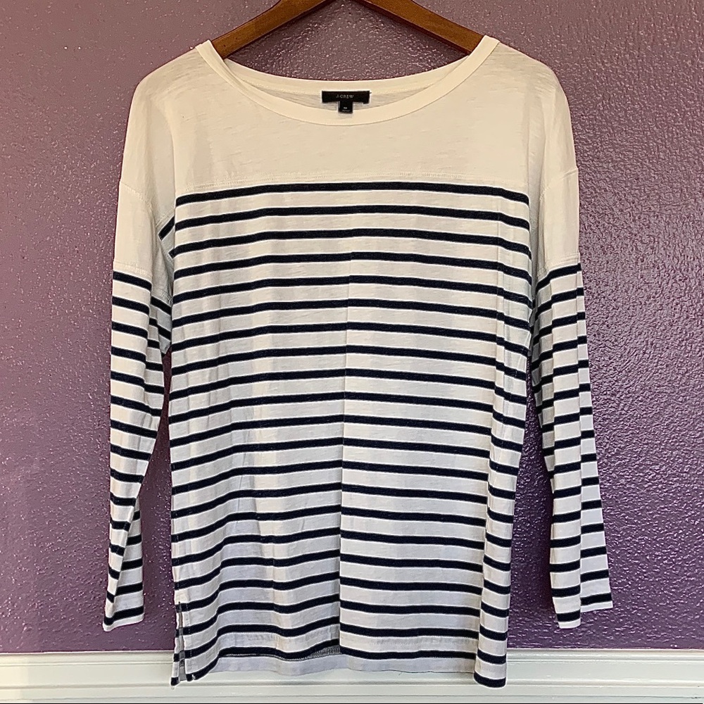 White and Blue Striped Long Sleeve Shirt